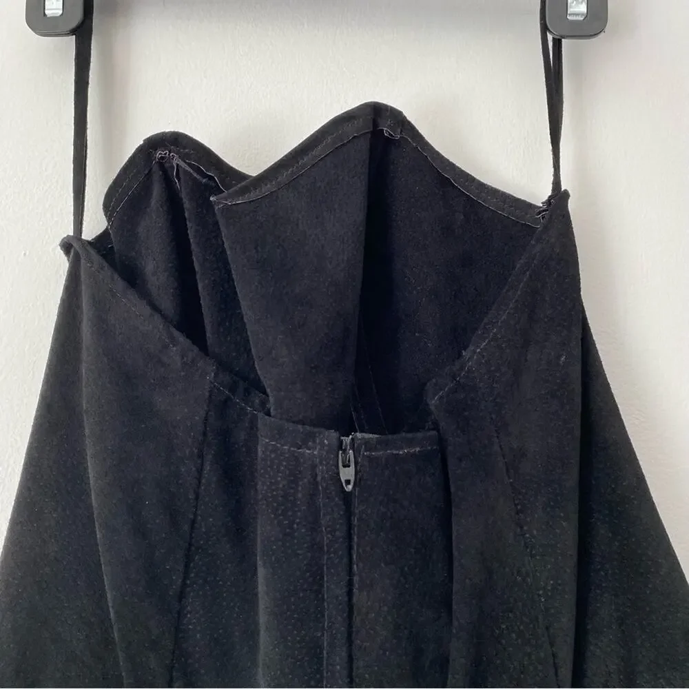 Simply Red Vintage Black Suede Strapless Peplum Dress NWTs size small 3/4